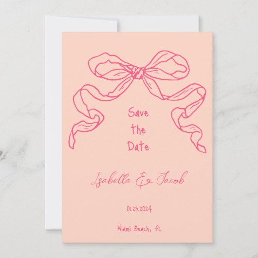 Whimsical Quirky Hand Getrokken Roze Boog Save the Kaart (Voorkant)