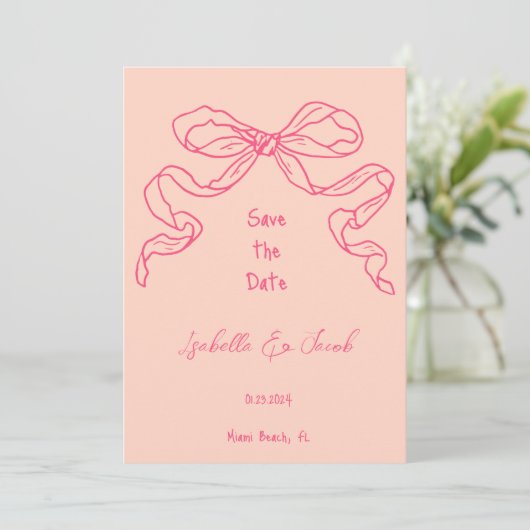Whimsical Quirky Hand Getrokken Roze Boog Save the Kaart (Staand voorkant)