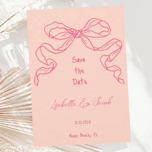 Whimsical Quirky Hand Getrokken Roze Boog Save the Kaart