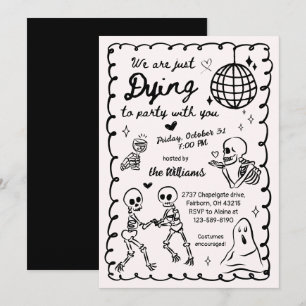 Whimsical Quirky Hand getrokken Skelet Halloween Kaart