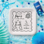 Whimsical Quirky Hand getrokken Skelet Halloween Papieren Bordje (Feest)