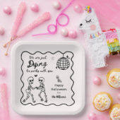 Whimsical Quirky Hand getrokken Skelet Halloween Papieren Bordje (Feest)