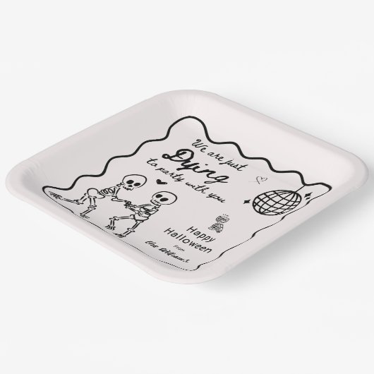 Whimsical Quirky Hand getrokken Skelet Halloween Papieren Bordje (Gebogen)