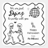 Whimsical Quirky Hand getrokken Skelet Halloween Vierkante Sticker (Voorkant)