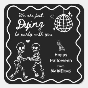 Whimsical Quirky Hand getrokken Skelet Halloween Vierkante Sticker