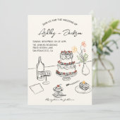 Whimsical Quirky Hand getrokken taart bruiloft Kaart (Staand voorkant)