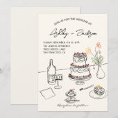 Whimsical Quirky Hand getrokken taart bruiloft Kaart (Voorkant / Achterkant)