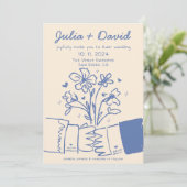 Whimsical Quirky Handgeschreven Blauw Bloemen Brui Kaart (Staand voorkant)