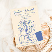 Whimsical Quirky Handgeschreven Blauw Bloemen Brui Kaart