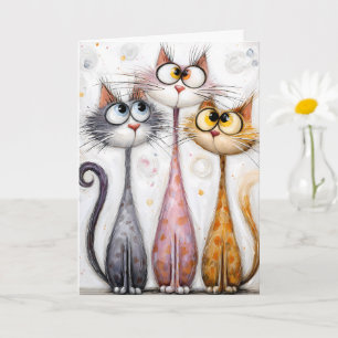Whimsical Quirky Lange Nek Katten Digitale Downloa Kaart