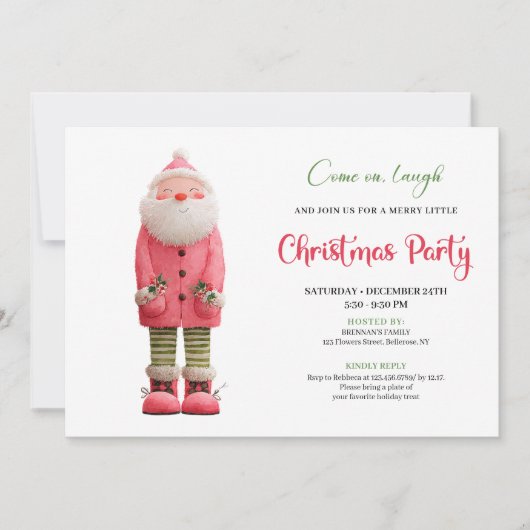 Whimsical Quirky Pink Santa Festive Party Design Kaart (Voorkant)