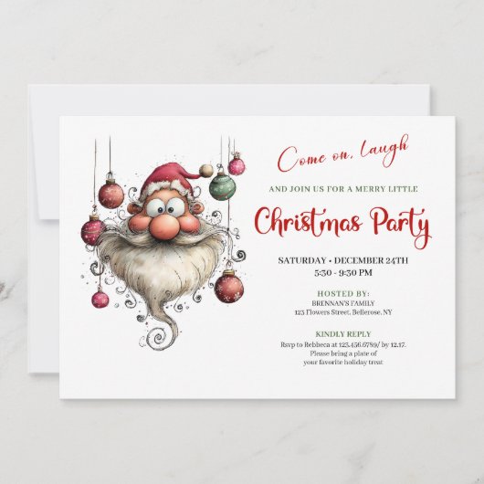 Whimsical Quirky Santa Editable Christmas Party  Kaart (Voorkant)