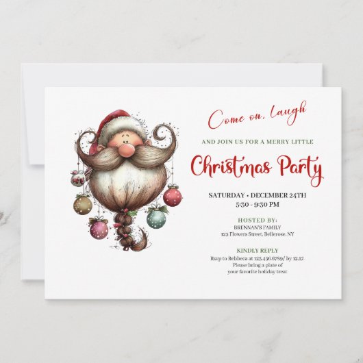 Whimsical Quirky Santa Watercolor Christmas Invite Kaart (Voorkant)