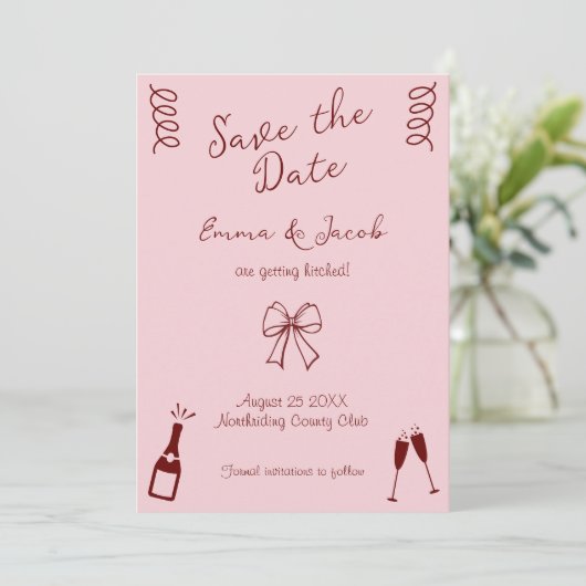 Whimsical Quirky Squiggles Pink Save the Date Kaart (Staand voorkant)