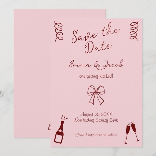 Whimsical Quirky Squiggles Pink Save the Date Kaart (Voorkant / Achterkant)