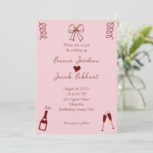 Whimsical Quirky Squiggles Roze Bruiloft Kaart (Staand voorkant)