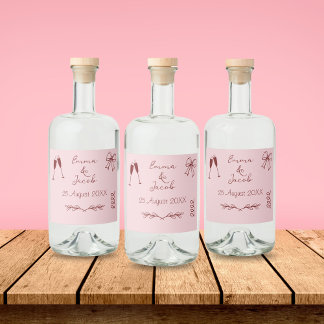 Whimsical Quirky Squiggles Roze Bruiloft Likeurfles Etiket