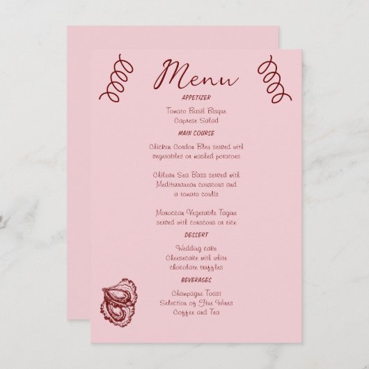 Whimsical Quirky Squiggles Roze Bruiloft Menu (Voorkant / Achterkant)