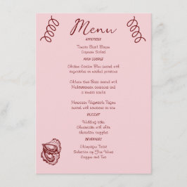 Whimsical Quirky Squiggles Roze Bruiloft Menu