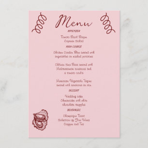 Whimsical Quirky Squiggles Roze Bruiloft Menu