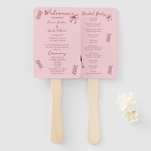 Whimsical Quirky Squiggles Roze Bruiloft Programma Handwaaier (Voorkant en achterkant)