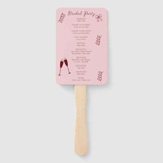 Whimsical Quirky Squiggles Roze Bruiloft Programma Handwaaier (Achterkant)