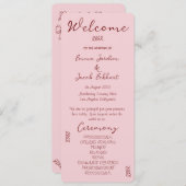 Whimsical Quirky Squiggles Roze Bruiloft Programmakaart (Voorkant / Achterkant)