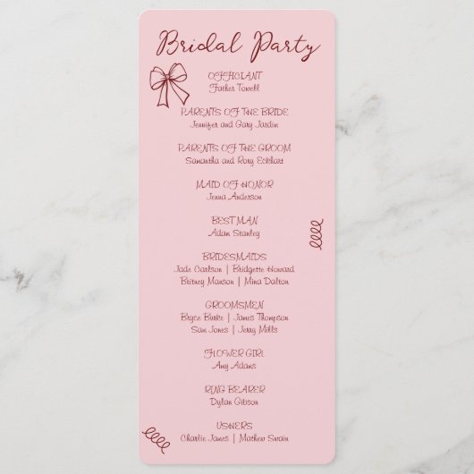 Whimsical Quirky Squiggles Roze Bruiloft Programmakaart (Achterkant)