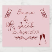 Whimsical Quirky Squiggles Roze Bruiloft Sparkling Wijnetiket (Enkel label)