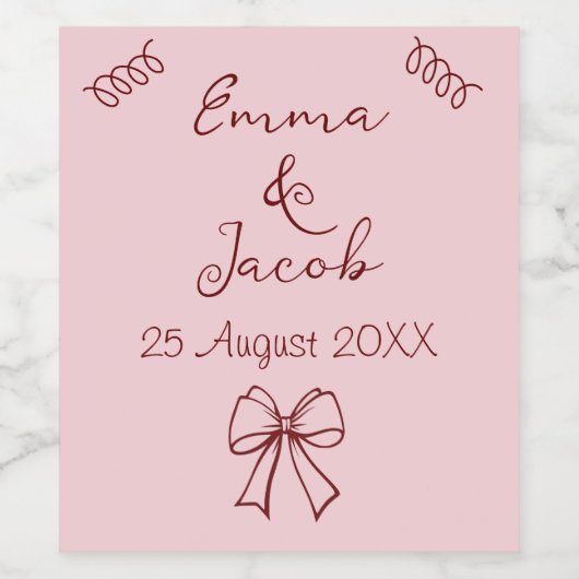 Whimsical Quirky Squiggles Roze Bruiloft Wijn Etiket (Enkel label)