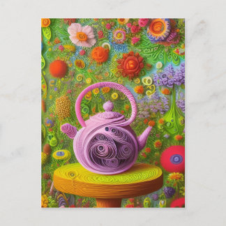 Whimsical Qused Teapot Landschap Briefkaart