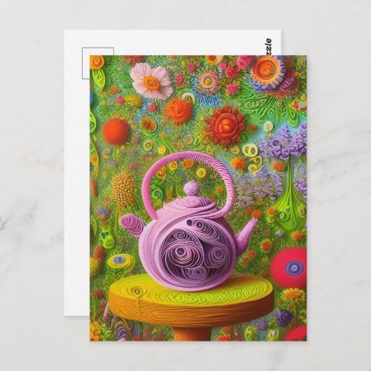 Whimsical Qused Teapot Landschap Briefkaart (Voorkant / Achterkant)