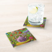 Whimsical Qused Teapot Landschap Glazen Onderzetter (Schuin)