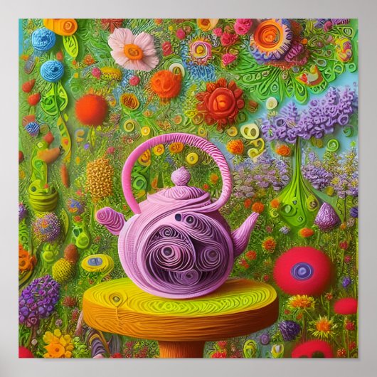 Whimsical Qused Teapot Landschap Poster (Voorkant)