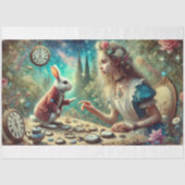 Whimsical Rabbit Alice Clocks Wonderland Decoupage Tissuepapier (Voorkant)