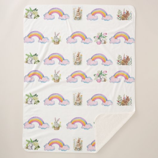 Whimsical rabbit and rainbow Sherpa Blanket Deken (Voorkant)
