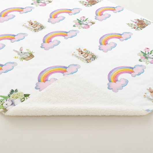 Whimsical rabbit and rainbow Sherpa Blanket Sherpa Deken (3/4)