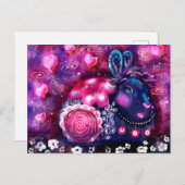 Whimsical Rabbit 'Glamour Bunny' Roze Paarse Briefkaart (Voorkant / Achterkant)