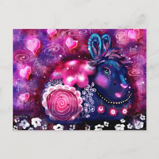 Whimsical Rabbit 'Glamour Bunny' Roze Paarse Briefkaart (Voorkant)