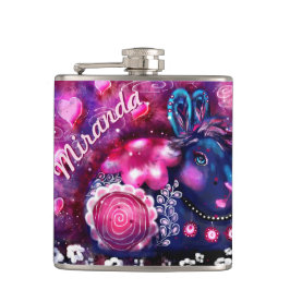 Whimsical Rabbit 'Glamour Bunny' Roze Paarse Heupfles