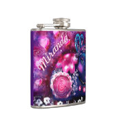 Whimsical Rabbit 'Glamour Bunny' Roze Paarse Heupfles (Rechts)