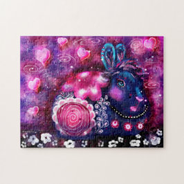 Whimsical Rabbit 'Glamour Bunny' Roze Paarse Legpuzzel
