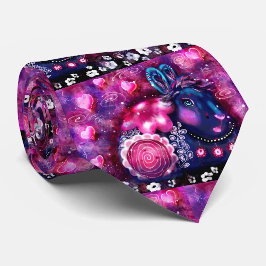 Whimsical Rabbit 'Glamour Bunny' Roze Paarse Stropdas (Opgerold)