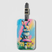 Whimsical Rabbit on Mushroom Natuur Fantasy Prin Bagagelabel (Voorkant (verticaal))
