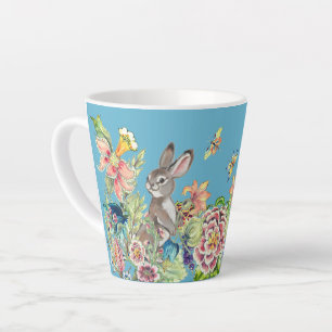 Whimsical Rabbit Turquoise Chinoiserie Floral Latte Mok