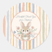 Whimsical Rabbit Watercolor Stripe Ronde Sticker (Voorkant)