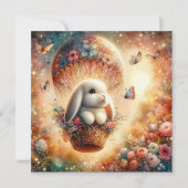 Whimsical Rabbit Waterverf Hete Luchtballon Pasen Feestdagenkaart (Voorkant)