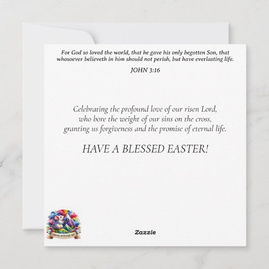 Whimsical Rabbit Waterverf Hete Luchtballon Pasen Feestdagenkaart (Achterkant)