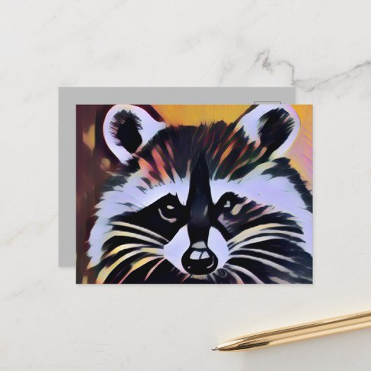 Whimsical Raccoon - een Natuur geïnspireerd design Briefkaart (Voorkant / Achterkant in situ)