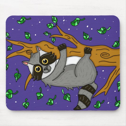 Whimsical Raccoon Hanging from Tree Muismat (Voorkant)